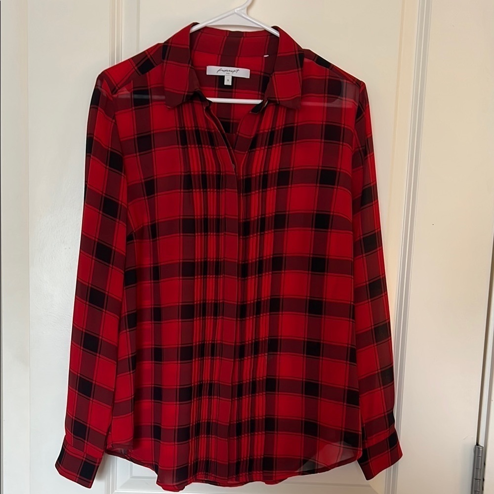 Foxcroft Plaid Long Sleeve Button Down Red Black Size 8 (Medium)